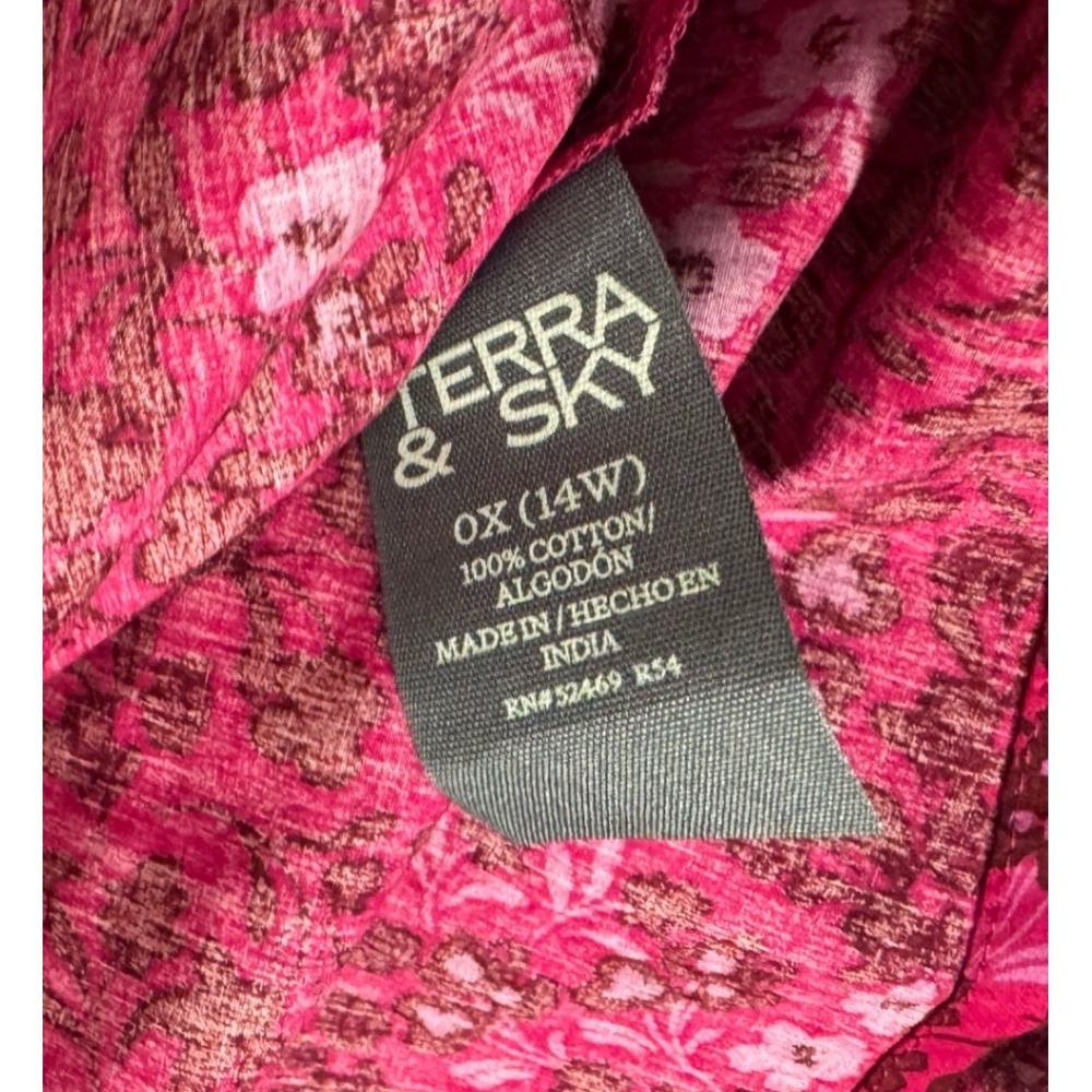 Terra & Sky Mini Cinched Dress Women 0X Dark Azalea Floral Smocked Pockets NEW - Picture 4 of 11